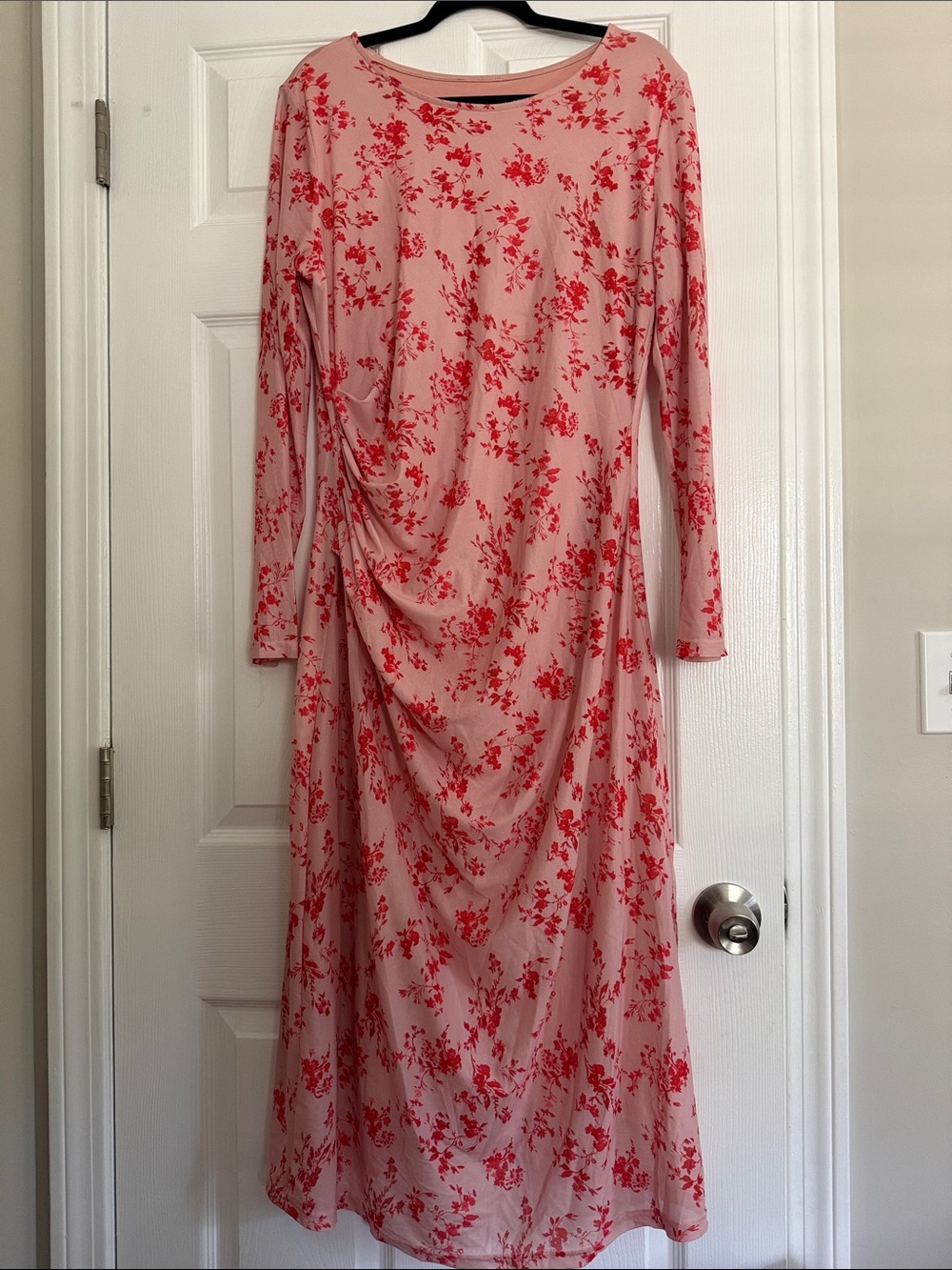 Maternity Women’s Pink Floral Long Sleeve Midi Dress